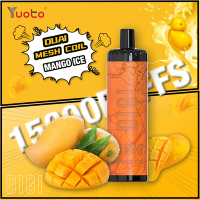 YUOTO ผู้ผลิต DIGI 15000 Puffs Daul Mesh Coil Vape ปรับระบายอากาศ MTL และ DTL