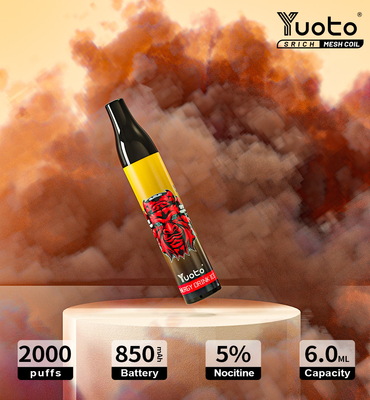 Original Yuoto 2000 พัฟ Vape ทิ้งตาข่าย Coil 6ml E Juice แบตเตอรี่ 850mAh E-Cigarettes Vape ปากกา
