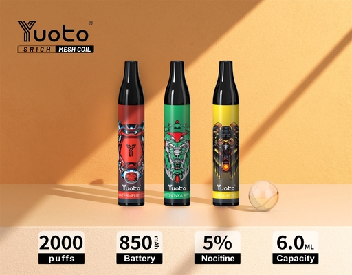 Original Yuoto 2000 พัฟ Vape Disposable vape ตาข่าย Coil 6ml E น้ำ 850mAh E-Cigarettes Vape ปากกา