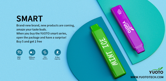 2022 ใหม่มาหลายรสผลไม้ Yuoto Smart 600 พัฟ 5% นิโคตินทิ้ง Vape Pen