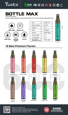 ปากกา vape แบบใช้แล้วทิ้ง Yuoto 600 พัฟบุหรี่อิเล็กทรอนิกส์ vape ปากกาตาข่าย coil