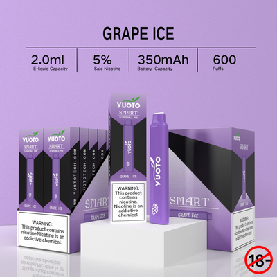 Yuoto Smart 600 Puffs ชุด Vape แบบใช้แล้วทิ้งอุปกรณ์นิโคติน TPD 2%