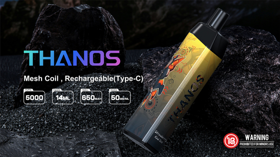 Vape แบบใช้แล้วทิ้ง Yuoto Thanos 5000 Puffs Mesh Coil 14ml E-Liquid 650mAh แบตเตอรี่ 19 รสผลไม้