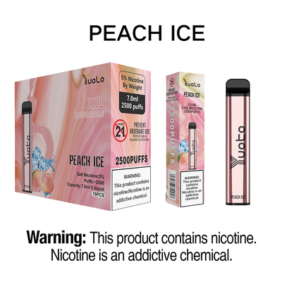 พีชน้ำแข็ง 2500 พัฟปากกา Vape แบบใช้แล้วทิ้ง Yuoto XXL 7ml Ejuice แบตเตอรี่ 1200mAh สำหรับ Turky
