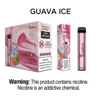บุหรี่ไฟฟ้าที่ดีที่สุด 2022 Yuoto XXL 2500 Puffs Guava Ice แบตเตอรี่ 1200mAh ที่ไม่สามารถชาร์จใหม่ได้