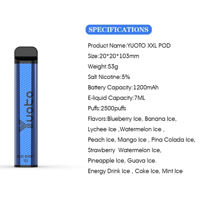 Yuoto ขายบุหรี่ E แบบใช้แล้วทิ้ง XXL 2500 Puffs Shisha Pen Mouse Chef 50mg Nicotine