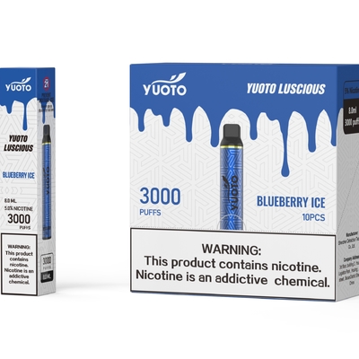 บุหรี่อิเล็กทรอนิกส์ชนิดใหม่ Yuoto Vape 3000 Puffs Blueberry 1350mAh แบตเตอรี่ 8ml E Juice