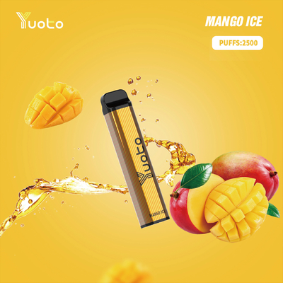 Yuoto xxl 2500 Puffs Vape Pod แบบใช้แล้วทิ้ง Mango ice Flavour 7ml Ejuice 1200mAh Battery จากโรงงานในจีน