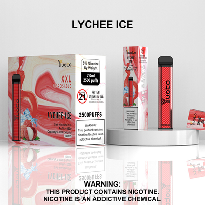 Yuoto XXL 2500 พัฟปากกา Vape แบบใช้แล้วทิ้งน้ำแข็งลิ้นจี่พร้อม E-Liquid 7ml จัดส่งที่รวดเร็วดูไบ