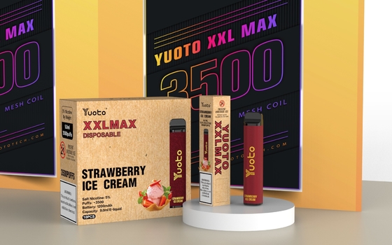 น้ำแข็งรสมะม่วง Yuoto xxl Max 3500 Puffs เครื่องระเหยแบบใช้แล้วทิ้ง Mesh Coils Leather Surface 9ml