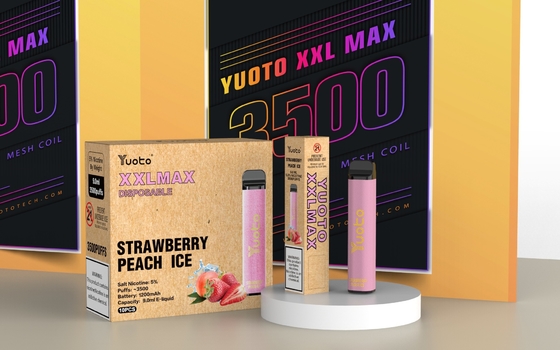น้ำแข็งรสสตรอเบอร์รี่พีช Yuoto XXL Max 3500 Puffs Electric Vape Pen พร้อมขดลวดตาข่าย