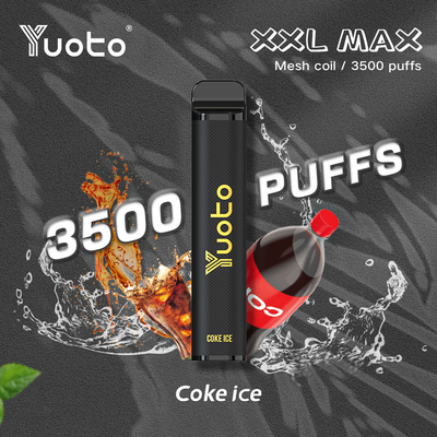Yuoto XXL MAX ทิ้ง Vape โค้กน้ำแข็งตาข่ายคอยล์ 5% 2% นิโคติน 3500 พัฟ