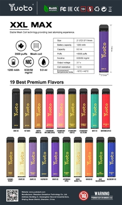 ODM Yuoto 3500 Puffs Vape Bar 16 รสผสม ROHS 1200mAh แบตเตอรี่ 9ml E Juice