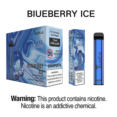 Yuoto XXL Vape Pod แบบใช้แล้วทิ้ง 2500 Puffs Blueberry Ice 7.0ml EJuice 5% Nic