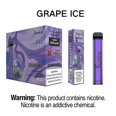 Grape Ice Yuoto XXL ควันบุหรี่ไฟฟ้า 2,500 พัฟ 2% 5% Nic ม