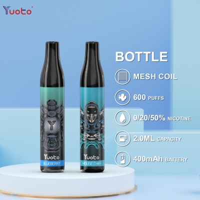 YUOTO Bottle 600 Puffs Vape Pods แบบใช้แล้วทิ้ง Blueberry 2ml 20mg 400mAh Battery TPD UK