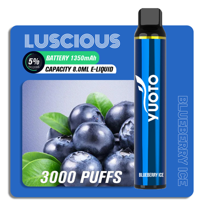 SS304 3000 Puffs ปากกาพัฟ Vape Luscious Puff แบบใช้แล้วทิ้ง E บุหรี่ Pod E อุปกรณ์น้ำผลไม้