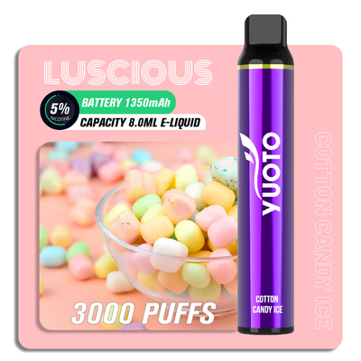 ODM 3000 Puffs บุหรี่อิเล็กทรอนิกส์แบบใช้แล้วทิ้ง Yuoto Luscious E Cig OEM