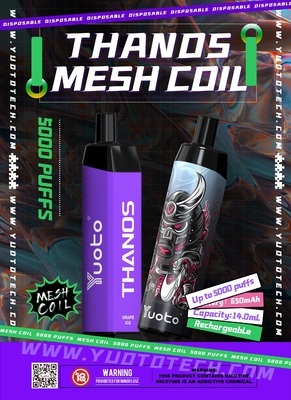 นิโคตินบุหรี่อิเล็กทรอนิกส์แบบใช้แล้วทิ้ง Yuoto Thanos 5000puffs Vape Electronic