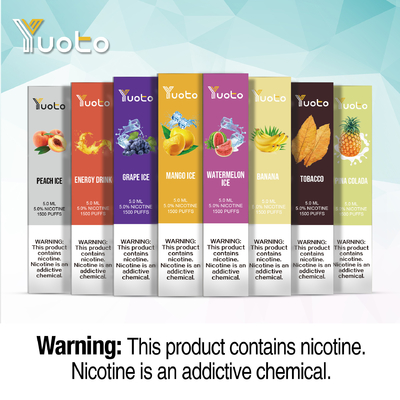 16 รสชาติ 1500 Puffs Vape 5.0ml Pre Fill E Juice Pre Charge ยี่ห้อ Yuoto