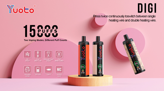 ยูโตะ DIGI 15000 สามารถชาร์จได้ ปั๊ฟ คอลเล่ห์ Mesh Double Vape 22 Flavour ระดับน้ํามันของแบตเตอรี่ Ul