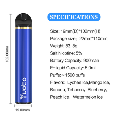 23 รสชาติ 1500 พัฟทิ้ง Vape 5ml E ความจุน้ำผลไม้ CE ใบรับรอง CF