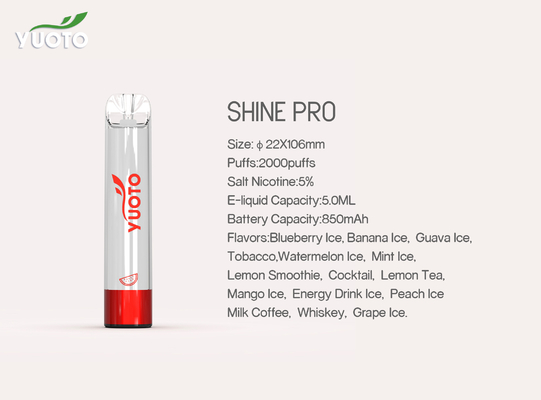 850mAh 5.0ml 2000 พัฟ Vape แบบใช้แล้วทิ้ง, Led Shining Disposable Pod Devices