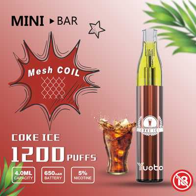 Yuoto Minibar 1200 Puffs Vape, ODM 4ml บาร์ Vape แบบใช้แล้วทิ้ง