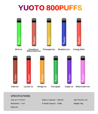 Yuoto Plus 800 Puffs แบบใช้แล้วทิ้ง 16 * 104 มม. สำหรับ Bar Entertainment