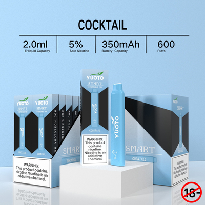 5% นิโคติน 600 Puffs Vape TPD การรับรองลักษณะนวนิยาย