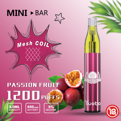 Yuoto Mini Bar Vape พร้อมตาข่ายคอยล์ความจุแบตเตอรี่ 650 mAh