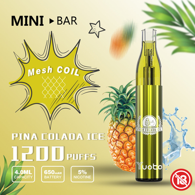 Yuoto Mini Bar Vape พร้อมตาข่ายคอยล์ความจุแบตเตอรี่ 650 mAh