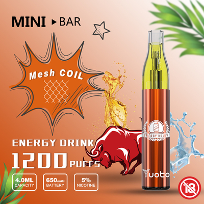Yuoto Mini Bar Vape พร้อมตาข่ายคอยล์ความจุแบตเตอรี่ 650 mAh