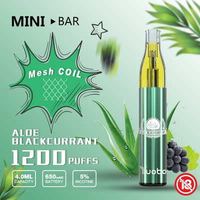 Yuoto Mini Bar Vape พร้อมตาข่ายคอยล์ความจุแบตเตอรี่ 650 mAh