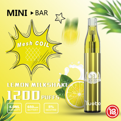 Yuoto Mini Bar Vape พร้อมตาข่ายคอยล์ความจุแบตเตอรี่ 650 mAh