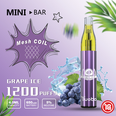 Yuoto Mini Bar Vape พร้อมตาข่ายคอยล์ความจุแบตเตอรี่ 650 mAh