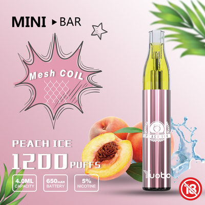 Yuoto Mini Bar Vape พร้อมตาข่ายคอยล์ความจุแบตเตอรี่ 650 mAh